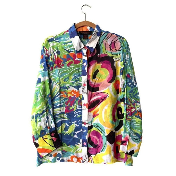 Pleats Collection by Pings Imports Tunic Top Abstract Multicolor Women’s Large - Picture 1 of 3